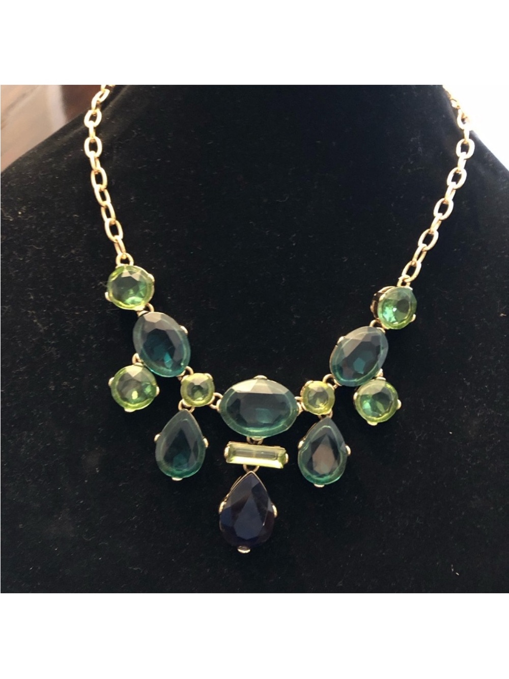 C. Wonder Gold-Tone Green and Teal Gem Bib Necklace